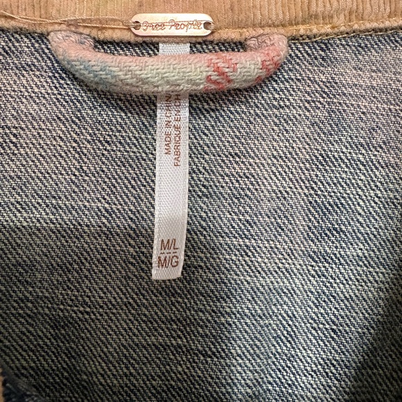 Free People Blue Denim Jacket with Plaid Details Trucker Shirt Jacket Preppy VTG - Picture 6 of 12